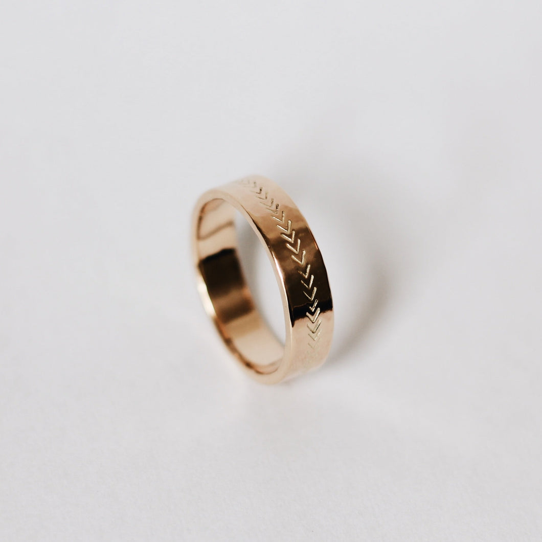 Arrow Stamped Yellow Gold Wedding Band